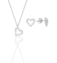 Gümüş rodyumlu zirkon taşlı kalp kolye ve küpe ikili set SGTL11884RODAJ