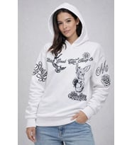 Kadın 3 İplik Pamuklu Kapüşonlu Baskılı SweatShirt hoodie - Beyaz