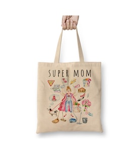 Supermom Süperanne Anneler Günü 02 Beyaz Bez Çanta Uzun Saplı Alışveriş Çantası Plaj Çantası