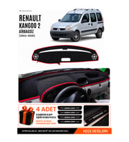 RENAULT KANGOO 2 AİRBAGSİZ (2004-2008) Uyumlu Torpido Örtüsü Torpido Kılıfı - Siyah Kırmızı