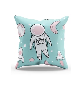 Moud's Çift Tarafı Baskılı Astronot Kedi - 1 Desenli Süet Kırlent Kılıfı