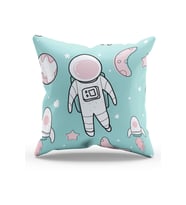Moud's Çift Tarafı Baskılı Astronot Kedi - 1 Desenli Süet Kırlent Kılıfı