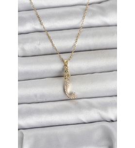316L Çelik Zincir Gold Renk Zirkon Taşlı Deniz Kızı Model Kadın Kolye - TJ-BKO11024