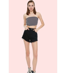Kadın Denim Şort Yüksek Bel Boru Paça Kısa Boy Pamuklu Günlük Kullanım Yaz Aylarının Vazgeçilmezi (Siyah)
