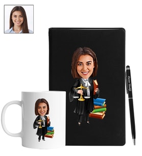 Kişiye Özel Avukat Tasarımlı Karikatür Siyah Defter Kalem Kupa Seti 100