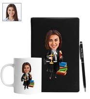 Kişiye Özel Avukat Tasarımlı Karikatür Siyah Defter Kalem Kupa Seti 100