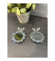 Dekoratif Kristal Cam Ayna İkili Sunumluk Gümüş
