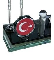 Sentez Masa Üstü İsimlik Türk Bayrağı Masa İsimliği Ofis Hediyesi (Gümüş Gri)