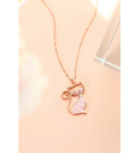 KEDİ GÜMÜŞ KOLYE   925 Ayar Gümüş Kolye (Pembe)