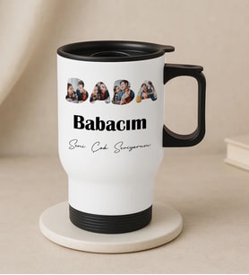 BK Gift Kişiye Özel Fotoğraflı Babalar Günü Tasarımlı Kulplu Beyaz Çelik Bardak Termos Mug 450ml-3, Babalar Günü Hediye, Babaya Hediye (Metal)