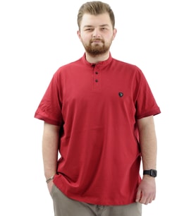 Mode XL Büyük Beden Erkek Tişört Düğmeli Hakim Yaka T-Shirt U24339 Bordo