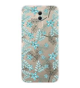 Huawei Mate 20 Lite  Kamera korumalı Kapak Floral Su Yeşili Tasarımlı  Şeffaf Kılıf