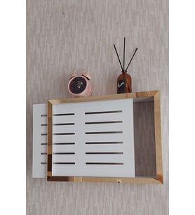 25x35x7 cm Izgaralı Beyaz-Gold Duvara Asılabilir Sigorta ve Modem-Wifi Saklama Kutusu! Saklama Kutusu