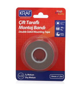 Kraf Çift Taraflı Montaj Bantı Extra Güçlü Dış Mekan 19 mm x 1,5 mt 