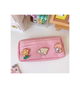 Kawaii Pembe Çok Bölmeli Kalem Kutusu, Geniş Kapasiteli Fermuarlı Organizer