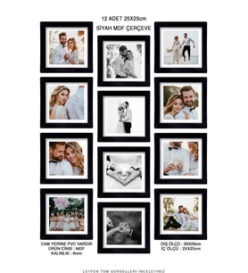 12 adet 25x25 Kare Çerçeve Fotoğraflar Hediye (Siyah)