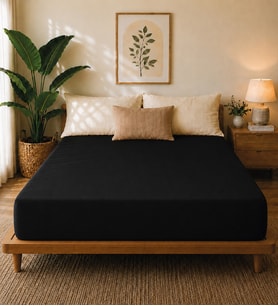 Premium Jersey Siyah Fitted %100 Pamuk Penye 200x200+30cm Çift Kişilik Lastikli Çarşaf