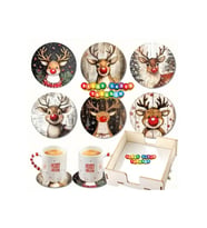 BİLGE tasarım Noel Yılbaşı Ahşap Bardak Altlığı - 6 lı set Set AHŞAP ÖZEL TASARIM KUTULU
