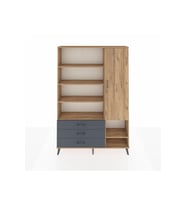 Arges Dolap 9 Raflı 3 Çekmeceli Tek Kapaklı  132x30x195 Çam-Çam/Antrasit