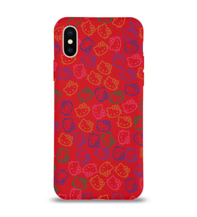 Apple iPhone X Uyumlu Lansman Kılıf Hello Kitty Tasarımlı İçi Kadife Kapak-Kırmızı (Şeffaf)
