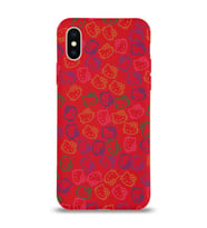 Apple iPhone X Uyumlu Lansman Kılıf Hello Kitty Tasarımlı İçi Kadife Kapak-Kırmızı (Şeffaf)