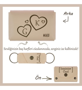 Pudra Renk, İki Kalp, İki Harf, Sonsuz Aşk! İsme Özel Cüzdan & Anahtarlık Seti, Sevgililer Günü’ne
