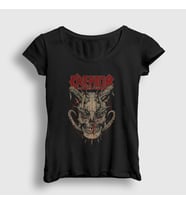 Presmono Kadın Siyah Skull Kreator T-Shirt 93427tt
