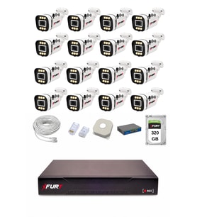 FURY IP 16 Kameralı 1080P Sesli 6 Warm LED Renkli Gece Görüşlü Güvenlik Kamera Sistemi 320GB 1606