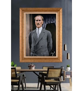 Altın Varaklı Çerçeveli Paspartulu Atatürk Tablo nh85 (Gold)