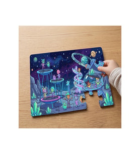 Uzay Macerası Tasarımlı 24 Parça Ahşap Çocuk Puzzle