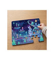 Uzay Macerası Tasarımlı 24 Parça Ahşap Çocuk Puzzle