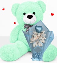 Peluş Ayı 90 Cm Sevgiliye Doğum Günü Hediyesi Set Özel Gün İçin Hediyelik Ayıcık Ve Balonlu Kalpli Mavi Buketi (Turkuaz)