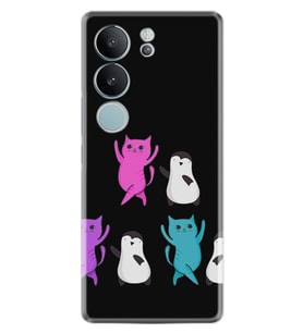 Vivo V29 Kılıf Desenli Silikon Platinium Cat Dance 1824
