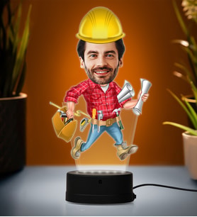 Doğum Günü Hediyesi,Sevgiliye Hediye, Kişiye Özel Fotoğraflı Mimar Karikatür 3D Led Lamba (Beyaz)