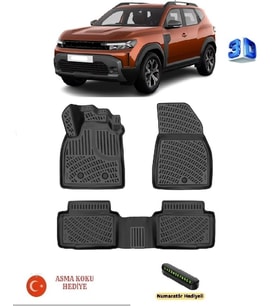 Rizline Renault Duster (Eco G / e-Tech / Tce 4X2) 2024 Sonrası Uyumlu 3D Havuzlu Paspas ASMA KOKU VE NUMARATÖR HEDİYELİ