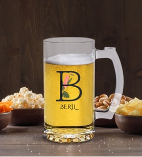BK Gift Kişiye Özel Baş Harfli İsimli Tasarımlı Cam Bira Bardağı 50cl-10 (Beyaz)