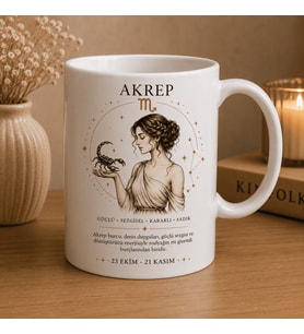 Akrep Burcu Baskılı Beyaz Kupa Bardak  Astroloji Temalı Seramik Kahve Kupası  Modern Burç Tasarım Hediye
