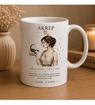 Akrep Burcu Baskılı Beyaz Kupa Bardak  Astroloji Temalı Seramik Kahve Kupası  Modern Burç Tasarım Hediye
