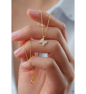 925 Ayar Gold Zirkon Taşlı Kelebek Gümüş Kolye
