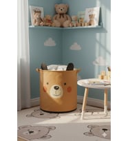 Ayı Tasarımlı Fileli Bebek Çocuk Odası Düzenleyici Saklama Kutusu Oyuncak Kirli Sepeti 37x40 (Standart)