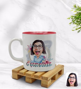 BK Gift Kişiye Özel O Çok Güzel Karikatürlü İçi Kırmızı Renkli Kupa Bardak Model 1