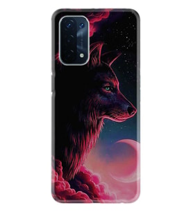 Kılıfland Oppo A74 Kılıf Desenli Silikon Resimli Kapak Wolf and Moon Kılıf 1380