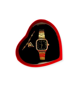 Lüks Serisi Kalpli Kutulu Kalpli Bileklikli Özel Tasarım Classic Metal Kordon Kadın Kol Saati Seti