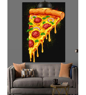 Lezzetli pizza dilimi büyük Dekoratif Kanvas - Mdf Ahşap Tablo
