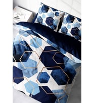 Çift Kişilik Nevresim Takımı Sık Dokuma Pamuk Saten 3d Özel Tasarım Blue Hexagon