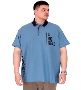 Mode XL Büyük Beden Erkek T-Shirt Polo Yaka REAL U25309 Mavi