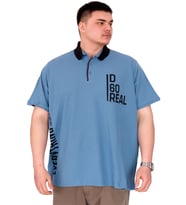 Mode XL Büyük Beden Erkek T-Shirt Polo Yaka REAL U25309 Mavi