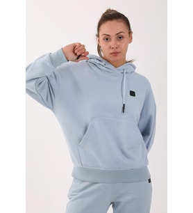 Maraton Sportswear Oversize Kadın Kapşonlu  Uzun Kol Basic Sisli Mavi Sweatshirt 21908