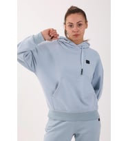 Maraton Sportswear Oversize Kadın Kapşonlu  Uzun Kol Basic Sisli Mavi Sweatshirt 21908