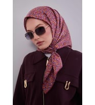 Mini Yazı Detayi Twill İpek Eşarp-0926 (Çok Renkli)